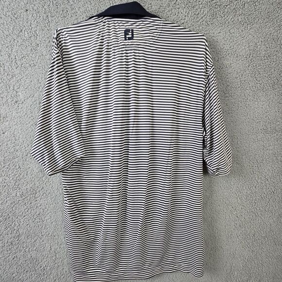 FootJoy ProDry Lisle Golf Polo Mens M Navy Blue White Striped Stretch Shirt - Picture 2 of 6